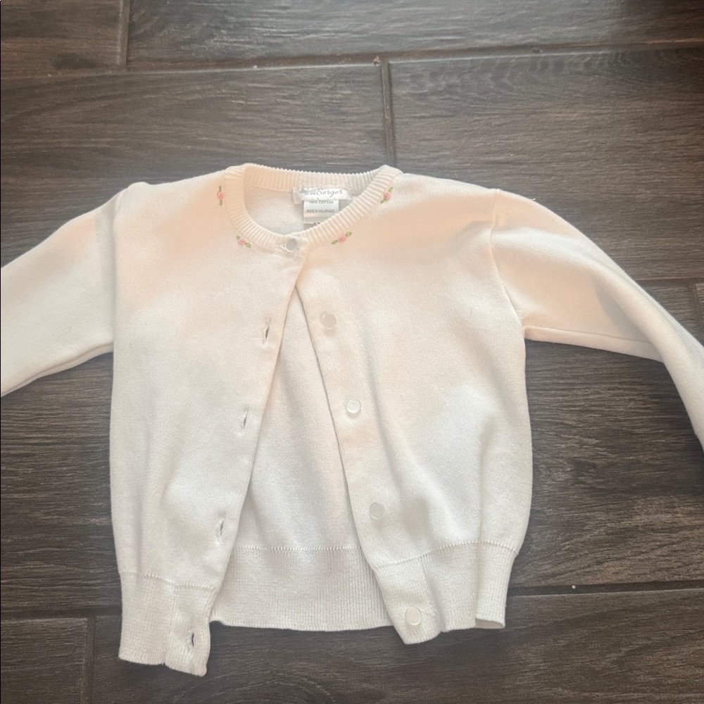 White sweater for 1 year old with roses on the collar